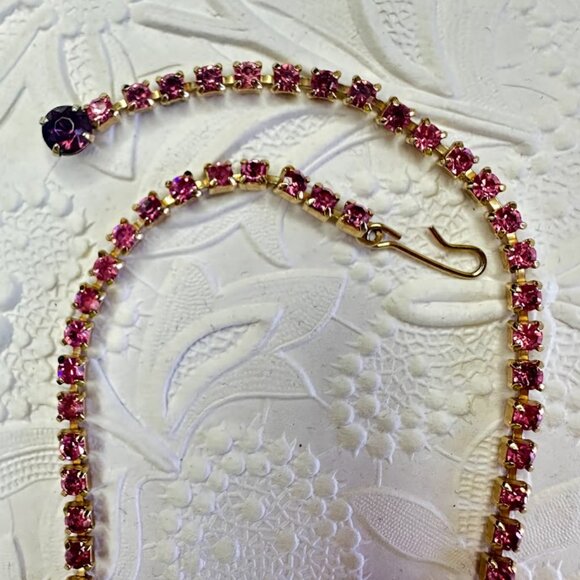 Vintage Juliana D & E Pink and Purple Rhinestone Necklace Emerald Cut Pendant - Picture 6 of 8